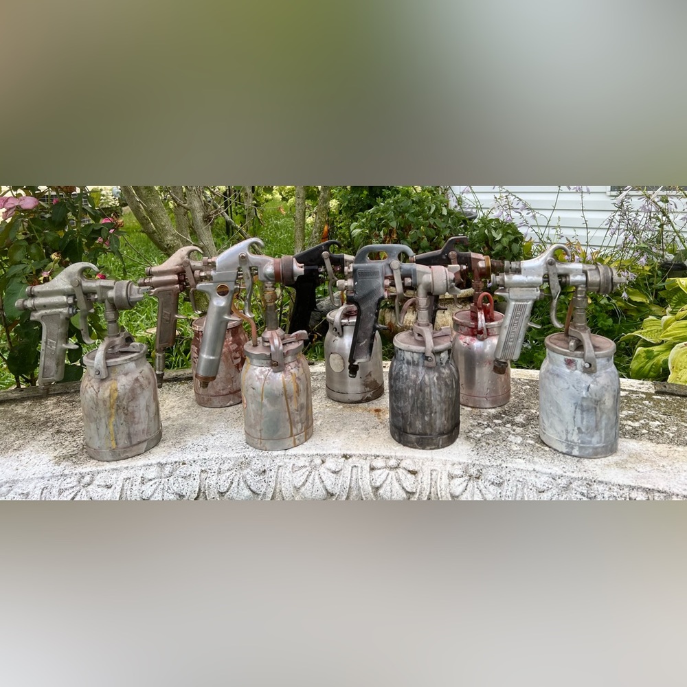 LOT SET OF 7 DEVILBISS,Sanbor Mix Lot PAINT SPRAY GUNS W/ CUP PAINTING TOOLS VTG